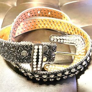 Rhinestone unisex black belts, black leather belt with silver rhinestone coated.
